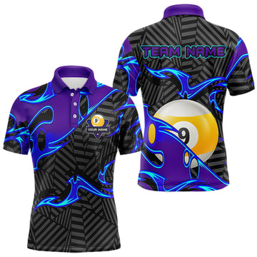 Maxcorners Personalized Blue Purple 9 Ball Pool Billiards Shirts For Men, Billiard Team Jersey Polo &1/4 Zip LM2704