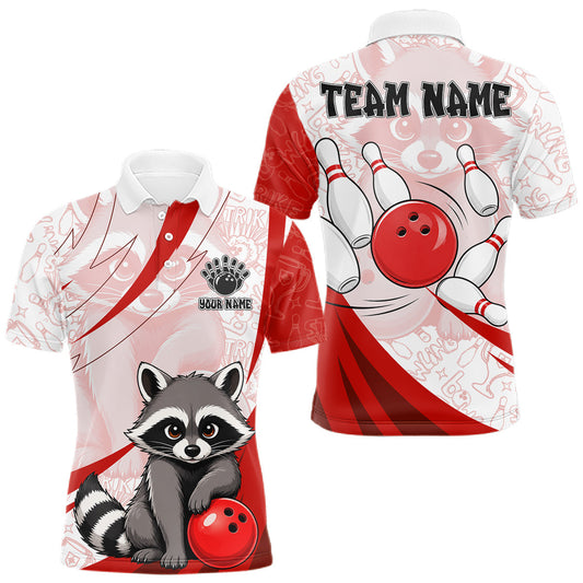 Maxcorners Custom Red Funny Raccoon Bowling Jersey For Men Custom Bowling Shirts Team Polo & Quarter Zip