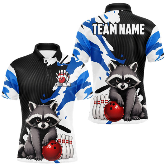 Maxcorners Custom Men's Bowling Shirts Funny Raccoon Bowling Jersey, Bowling Polo & Quarter Zip Team Shirts