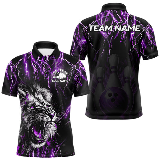 Maxcorners Black And Purple Thunder Lightning Lion Bowling Shirts For Men Custom Bowling League Team Jersey LM2306