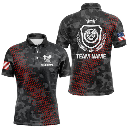 Maxcorners Red And Grey Camo Darts Shirt For Men Custom Camouflage Darts Team Jerseys Polo & Quarter Zip LM1203