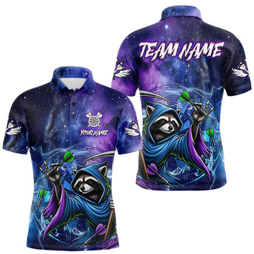 Maxcorners Funny Raccoon Wizard Blue Purple Galaxy Dart Shirts For Men Custom Glowing Dart Jerseys Outfits LM2607