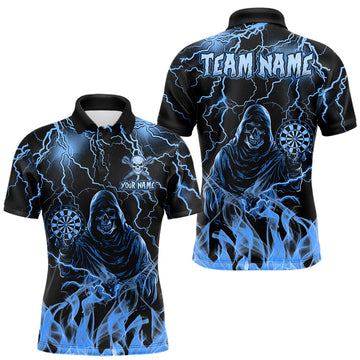 Maxcorners Blue Grim Reaper Fire Flame Darts Shirts For Men Custom Thunder Lightning Darts Team Jersey LM2607