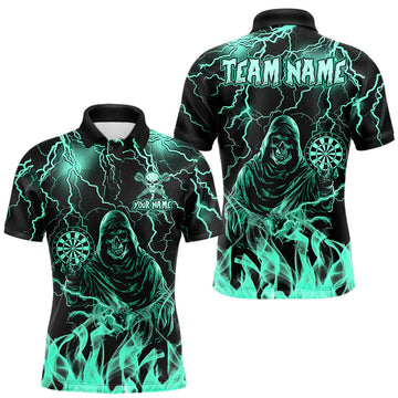 Maxcorners Turquoise Grim Reaper Fire Flame Darts Shirts For Men Custom Thunder Lightning Darts Team Jersey LM2607