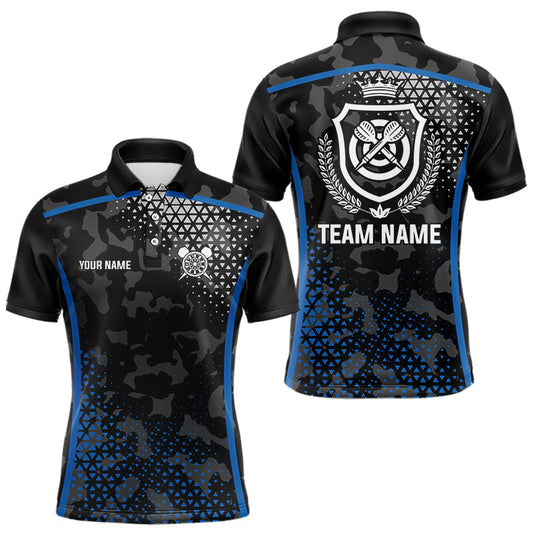 Maxcorners Black And Blue Camo Dart Shirt With Pocket For Men Custom Dart Team Jersey LM1203