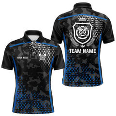 Maxcorners Black And Blue Camo Dart Shirt With Pocket For Men Custom Dart Team Jersey TU1908