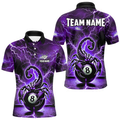 Maxcorners Purple Thunder Lightning Scorpion 8 Ball Pool Polo & 1/4 Zip For Men Custom Billiard Team Jersey MT2009