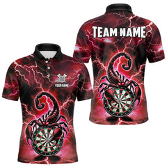 Maxcorners Red Lightning Thunder Scorpion Darts Shirt Polo & 1/4 Zip For Men Custom Darts League Team Jersey MT2009