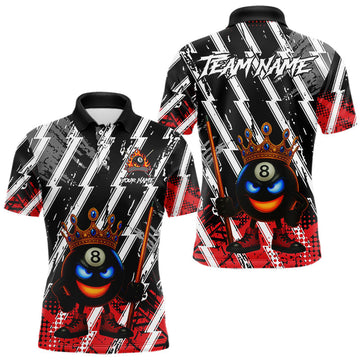 Maxcorners Funny 8 Ball Pool Crown Billiard Shirt For Men Custom Billiard Jersey Team Polo & 1/4 Zip |Red LM2110
