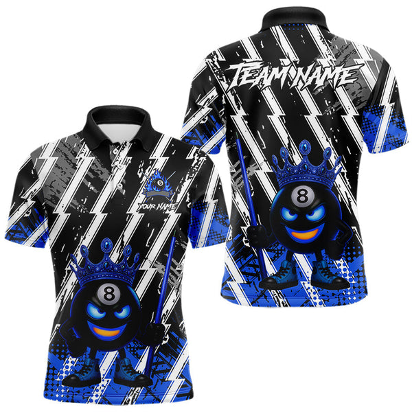 Maxcorners Funny 8 Ball Pool Crown Billiard Shirt For Men Custom Billiard Jersey Team Polo & 1/4 Zip |Blue LM2110