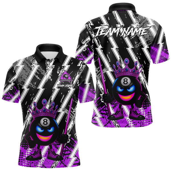 Maxcorners Funny 8 Ball Pool Crown Billiard Shirt For Men Custom Billiard Jersey Team Polo & 1/4 Zip |Purple LM2110