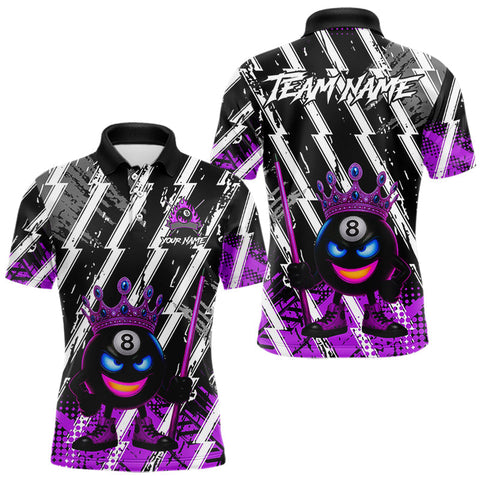 Maxcorners Funny 8 Ball Pool Crown Billiard Shirt For Men Custom Billiard Jersey Team Polo & 1/4 Zip |Purple LM2110