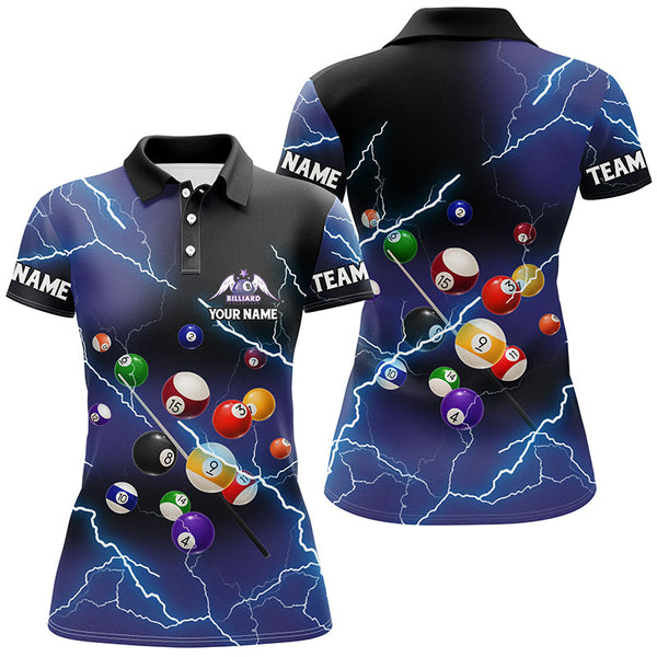 Maxcorners Personalized Billiard Balls Thunder Lightning Purple Version Custom Name 3D Polo Shirts For Men Lm105