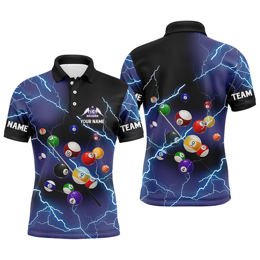 Maxcorners Personalized Billiard Balls Thunder Lightning Purple Version Custom Name 3D Polo Shirts For Men Lm105