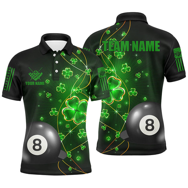 Maxcorners 8 Ball Pool Luckiest Shamrock Men Billiard Polo Shirts
