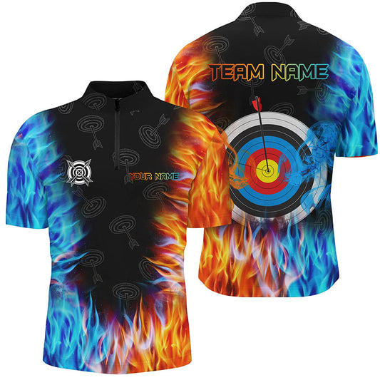Maxcorners Personalized Archery Target Fire And Water 3D Printed Polo Shirts For Men Custom Archery Jersey