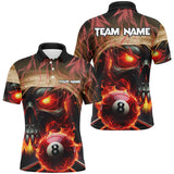 Maxcorners Red Flaming Skull 8 Ball Billiard Shirt For Men Custom Pool Jerseys Team Polo & Quarter Zip