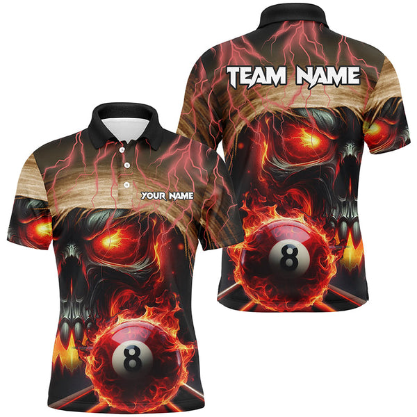 Maxcorners Red Flaming Skull 8 Ball Billiard Shirt For Men Custom Pool Jerseys Team Polo & Quarter Zip