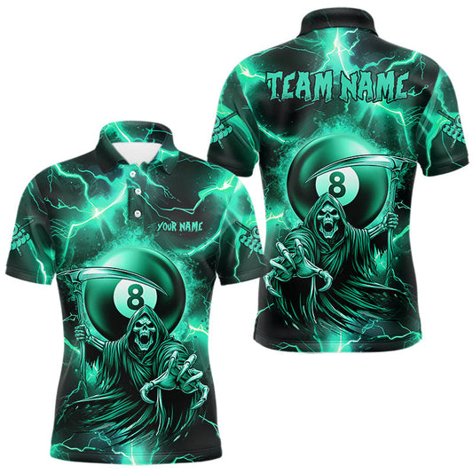 Maxcorners Turquoise Grim Reaper 8 Ball Men's Billiard Shirt Custom Thunder Lightning Pool Team Jersey LM1903
