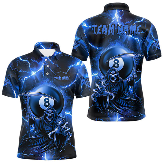 Maxcorners Personalized Blue Grim Reaper 8 Ball Men's Billiard Shirt Custom Thunder Lightning Pool Team Jersey LM1903