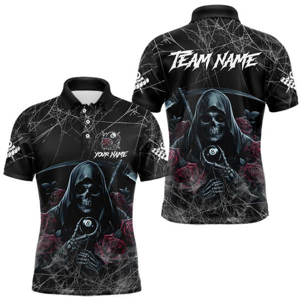 Maxcorners Death Skeleton 8 Ball Pool Roses Men'S Billiard Shirt Custom Billiard Jersey, Billiard Team Shirts