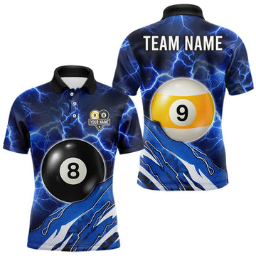 Maxcorners Blue Lightning Billiard Jersey For Men Custom 8 Ball 9 Ball Pool Billiard Shirt Team Polo, 1/4 Zip LM2704