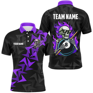 MaxCorners Billiard Funny Skeleton With 8 Ball  Customized Name, Team Name 3D Polo Shirt