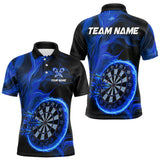 Maxcorners Blue Flaming Dartboard Shirt For Men Custom Fire Darts Jersey Polo & Quarter Zip Team Uniform  LM2408