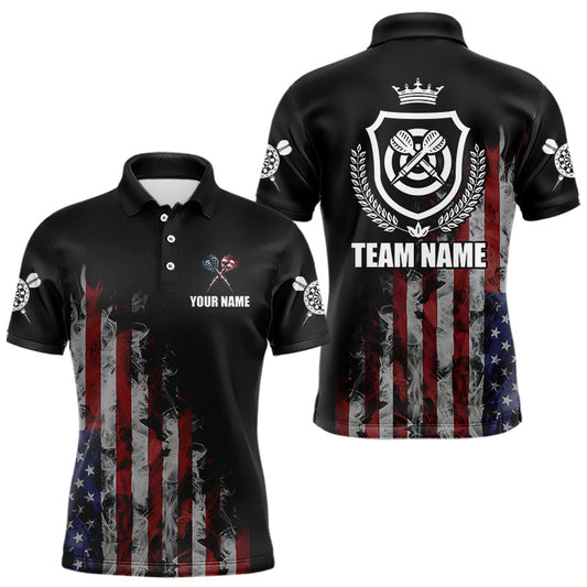 Maxcorners Customized American Flag Smoke Darts Shirt For Men, Patriotic Darts Jersey Team Polo & 1/4 Zip LM1903