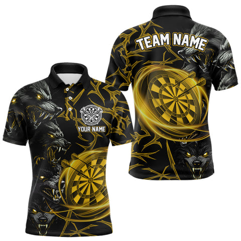 Maxcorners Personalized Wolf Dart Shirts For Men Custom Lights Dartboard Darts Team Jerseys |Gold LM2110