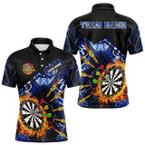 Maxcorners Personalized Blue Dartboard Fire Marble Darts Shirt For Men Custom Dart Team Jersey Polo & 1/4 Zip LM2110