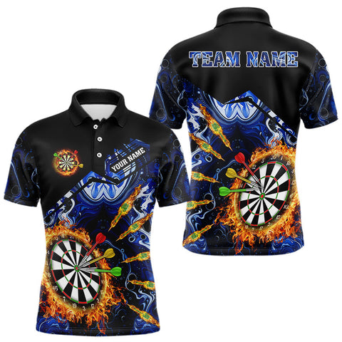 Maxcorners Personalized Blue Dartboard Fire Marble Darts Shirt For Men Custom Dart Team Jersey Polo & 1/4 Zip LM2110