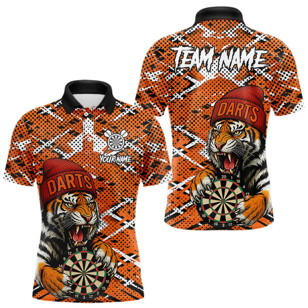 Maxcorners Personalized Orange Black Grunge Tiger Darts Shirt For Men Custom Darts Team Jersey Polo & 1/4 Zip LM2110