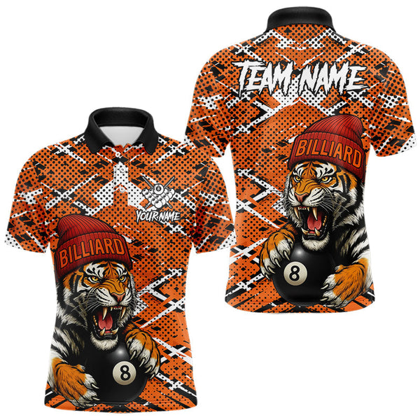 Maxcorners Personalized Orange Black Grunge Tiger Billiard Shirt For Men Custom 8 Ball Pool Team Jersey LM2110