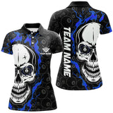 Maxcorners Personalized Blue Flame Skull Billiard Polo Shirts For Men Custom Team Name Billiard Jerseys Lm105