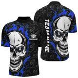 Maxcorners Personalized Blue Flame Skull Billiard Polo Shirts For Men Custom Team Name Billiard Jerseys Lm105