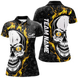 Maxcorners Personalized 9 Ball Pool Yellow Flame Skull Billiard Men Polo Shirts Custom Name Billiard Jerseys Lm105