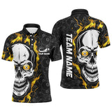 Maxcorners Personalized 9 Ball Pool Yellow Flame Skull Billiard Men Polo Shirts Custom Name Billiard Jerseys Lm105