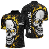 Maxcorners Personalized 9 Ball Pool Yellow Flame Skull Billiard Men Polo Shirts Custom Name Billiard Jerseys Lm105
