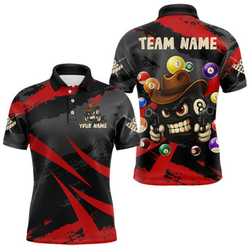 Maxcorners Black And Red Funny 8 Ball Pool Billiard Shirt For Men Custom Billiard Team Jersey Polo & 1/4 Zip