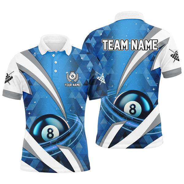 MaxCorners Lightning Blue 8 Ball Customized Name 3D And Team Name Billiards Polo Shirt For Men