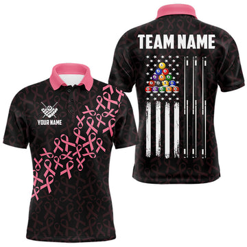 Maxcorners Pink Ribbons Breast Cancer Awareness Billiard Shirts For Men Custom US Flag Pool Team Jersey LM2607