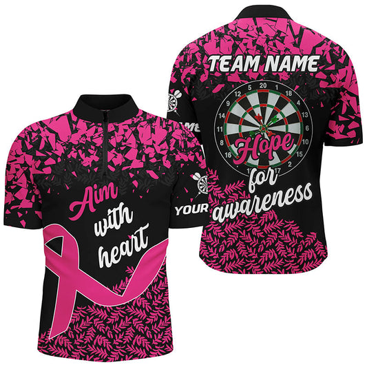 Maxcorners Aim With Heart Hope For Awareness Custom Dart Shirt Breast Cancer Pink Ribbon Darts Jersey
