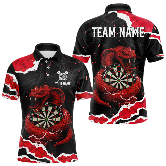 Maxcorners Black And Red Dartboard Cobra Snakes Darts Polo & 1/4 Zip Custom Darts Shirt For Men, Darts Jersey