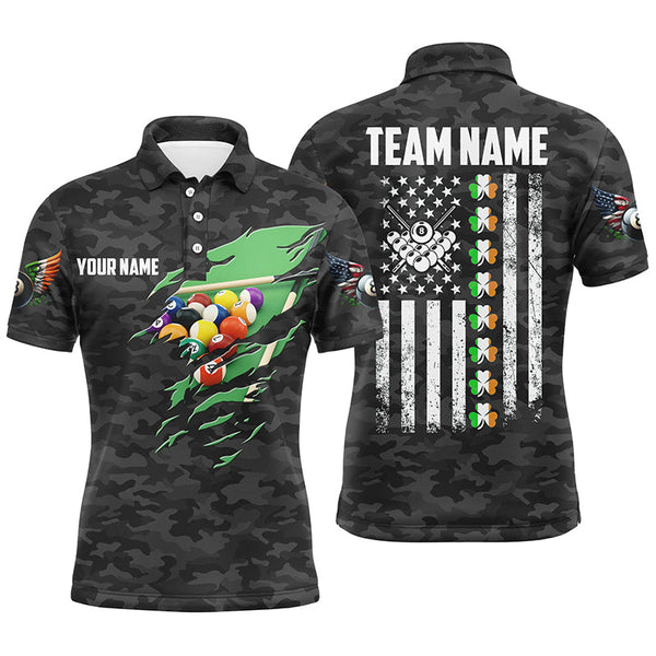 Maxcorners Billiards St Patrick's Day American Flag Shirts Men And Women Billiard Polo & 1/4 Zip Shirts Billiard Team Jerseys
