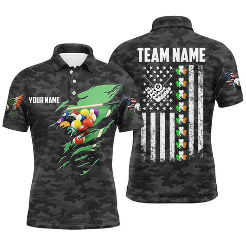 Maxcorners Billiards St Patrick's Day American Flag Shirts Men And Women Billiard Polo & 1/4 Zip Shirts Billiard Team Jerseys
