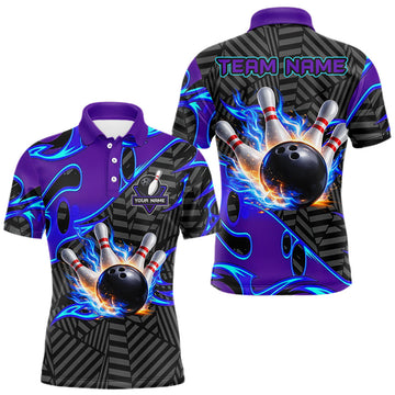 Maxcorners Custom Blue Purple Bowling Jersey For Men, Bowling Tournament Team Shirt Polo & Quarter Zip