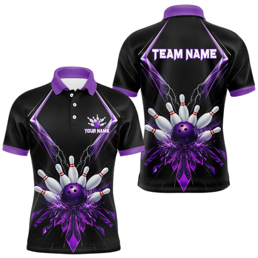 Maxcorners Custom Purple Bowling Jersey For Men, Crystal Lightning Bowling League Shirt Team Polo & 1/4 Zip LM2704
