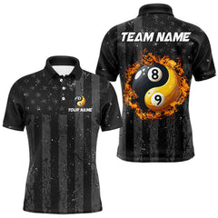 Maxcorners Black US Flag Ying And Yang 8 Ball & 9 Ball Custom Billiard Shirts For Men Funny Billiard Jerseys LM1625