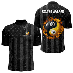 Maxcorners Black US Flag Ying And Yang 8 Ball & 9 Ball Custom Billiard Shirts For Men Funny Billiard Jerseys LM1625